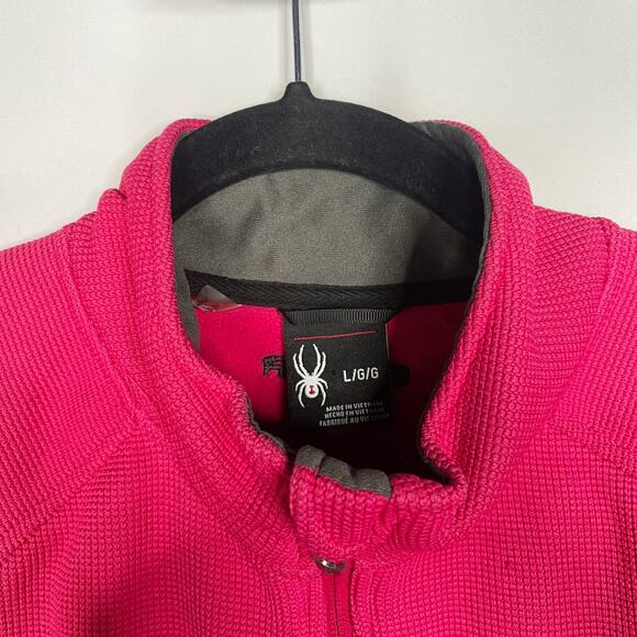Spyder Girls L Pink Gray Bandita Full Zip Fleece Jacket Sweater Knit Colorblock - Picture 5 of 12